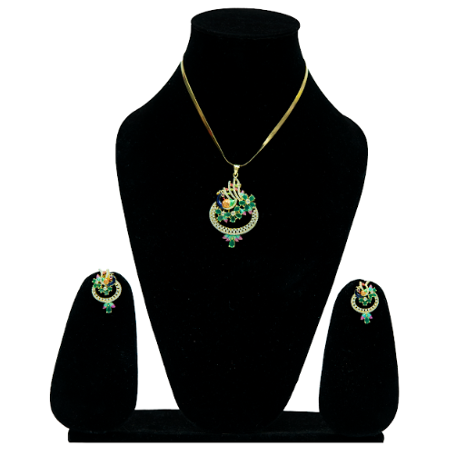 Traditional Peacock Pendant Necklace with Matching Earrings